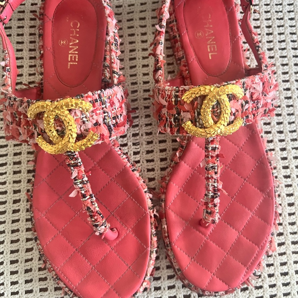 Authentic Chanel Pink Tweed Sandals